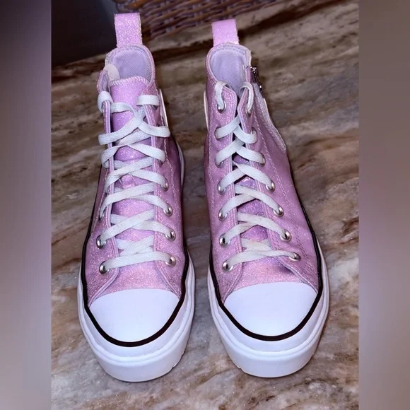Kids CONVERSE Chuck Taylor All Star lugged lift platform prism glitter. Size 4 - Picture 8 of 9